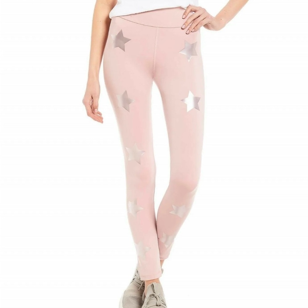 Gianna Bini Pale Pink Metallic Star leggings women/juniors. NWT A4